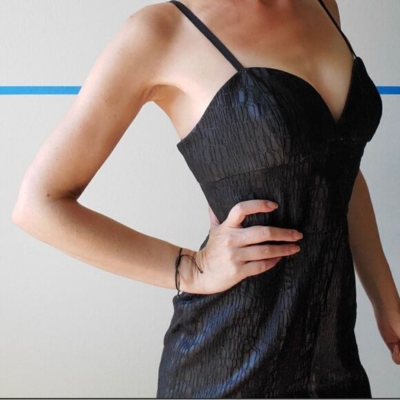 JAYGODFREY mini dress 8 reptile alligator black textured sexy dark romantic - Picture 1 of 9